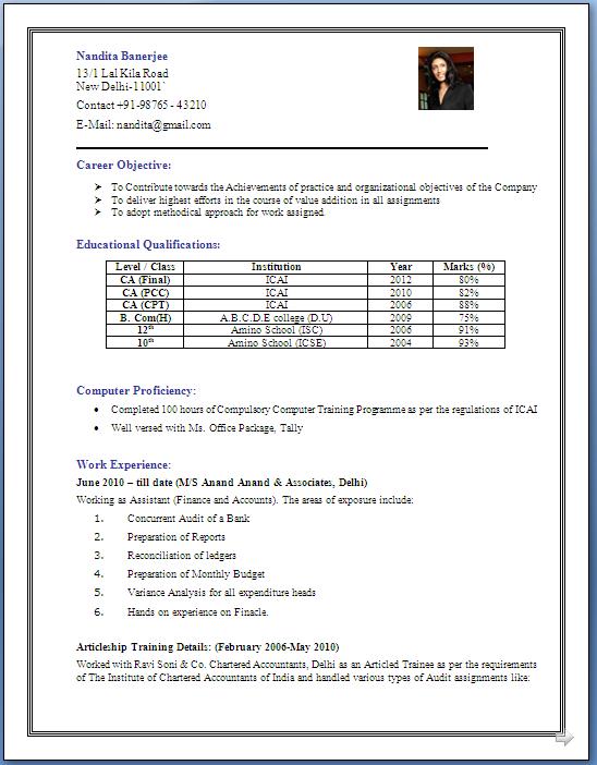 Resume format for india